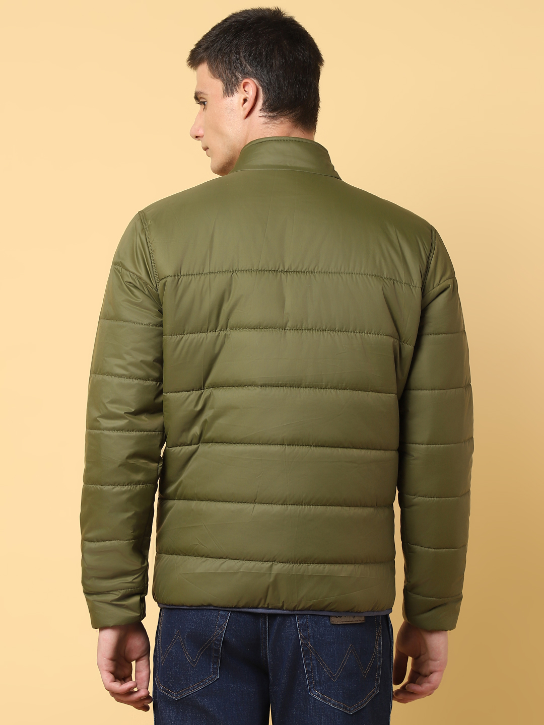 Buy Men Solid Green Puffer Regular Fit Jacket Wrangler® India
