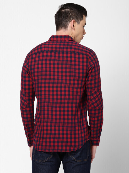 Buy Lee Men's Checked Dark Red Shirts (Slim) Lee® India Official