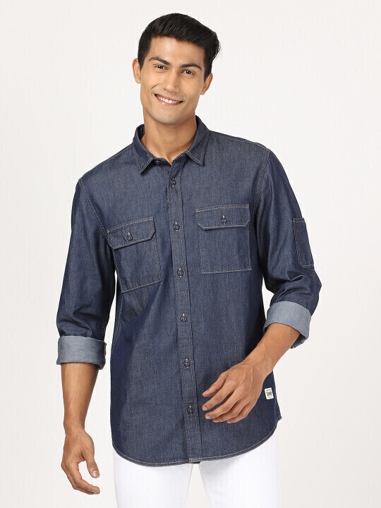 Buy Lee Men Solid Blue Regular Fit Shirt | Lee® India Official