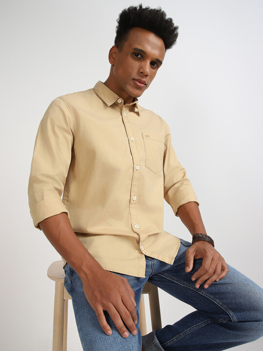 Buy Lee Men Solid Beige Slim Fit Shirt Lee® India Official