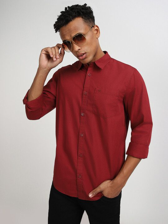 Buy Lee Men Solid Red Slim Fit Shirt Lee India Official Online Store