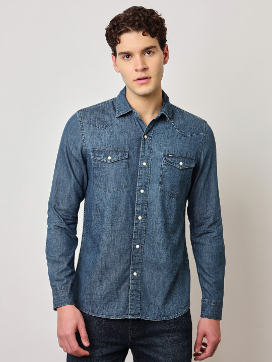 Buy Lee Men Chambray Blue Slim Fit Shirt Lee® India Official