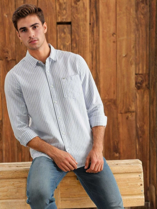 Lee Men's Striped Blue Shirt (Slim)