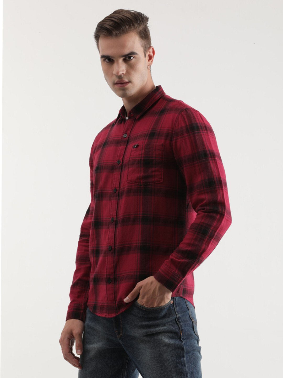 Buy Lee Men Checked Red Slim Fit Shirt Lee® India Official