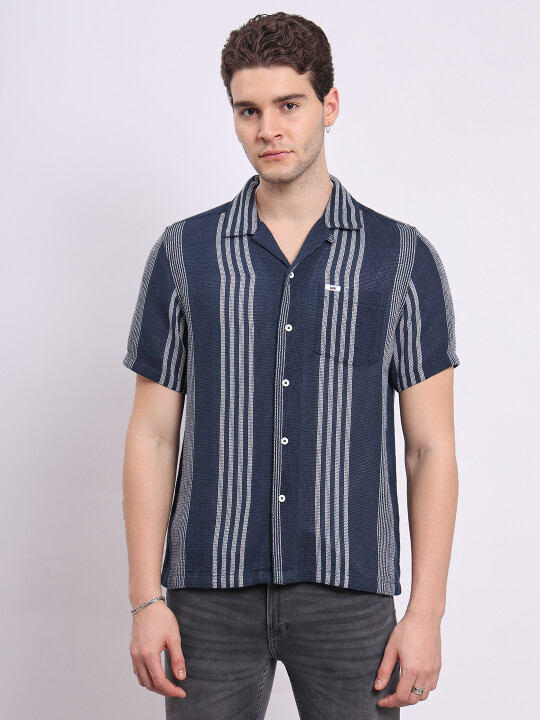 トップス COOTIE / Stripe Broad L/S Shirt - Navy Crocus Blue Casual Stripes Premium Cotton Shirt For Men