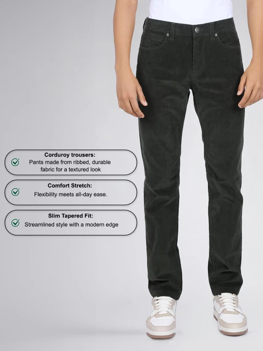 Buy Lee Men Green Mid Rise Slim Tapered Fit Trousers | Lee® India