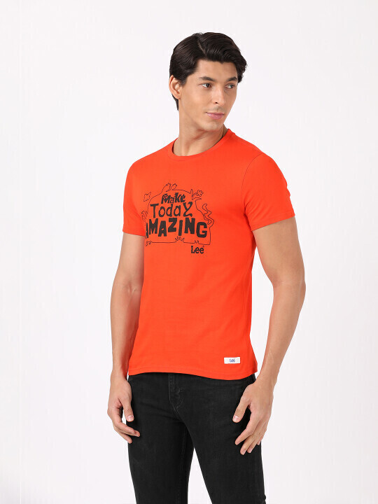 Buy Lee Men Bright Orange Graphic Print Slim Fit T Shirt Lee
