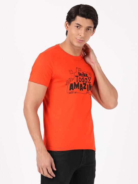 Buy Lee Men Bright Orange Graphic Print Slim Fit T Shirt