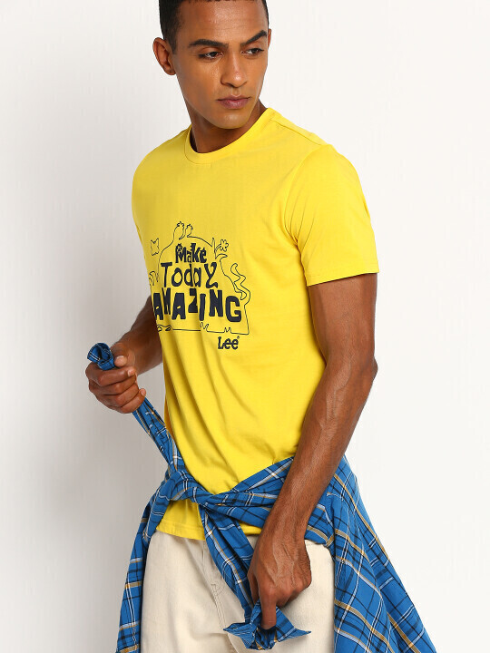 Buy Lee Men Bright Yellow Graphic Print Slim Fit T Shirt