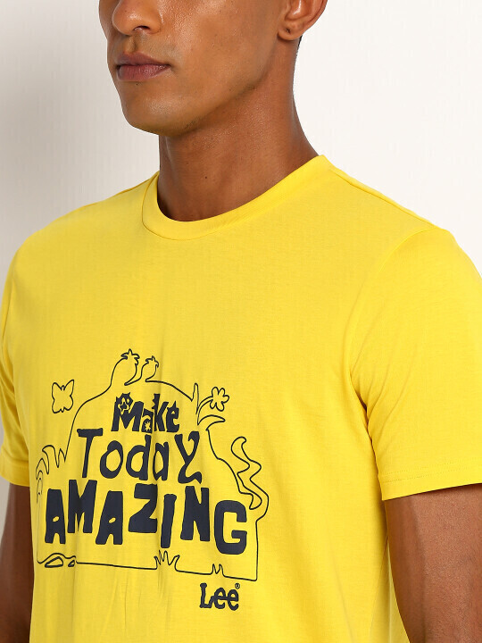 Buy Lee Men Bright Yellow Graphic Print Slim Fit T Shirt Lee