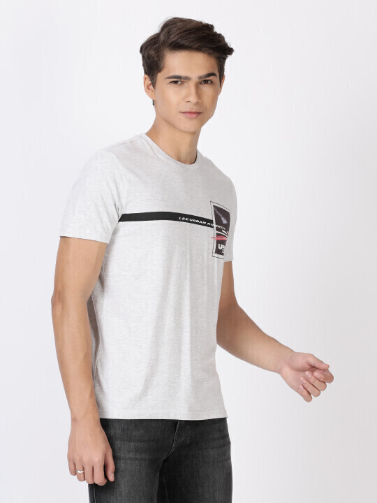 Buy Lee Men Graphic Print Grey Crew Neck Slim Fit Tshirt Lee