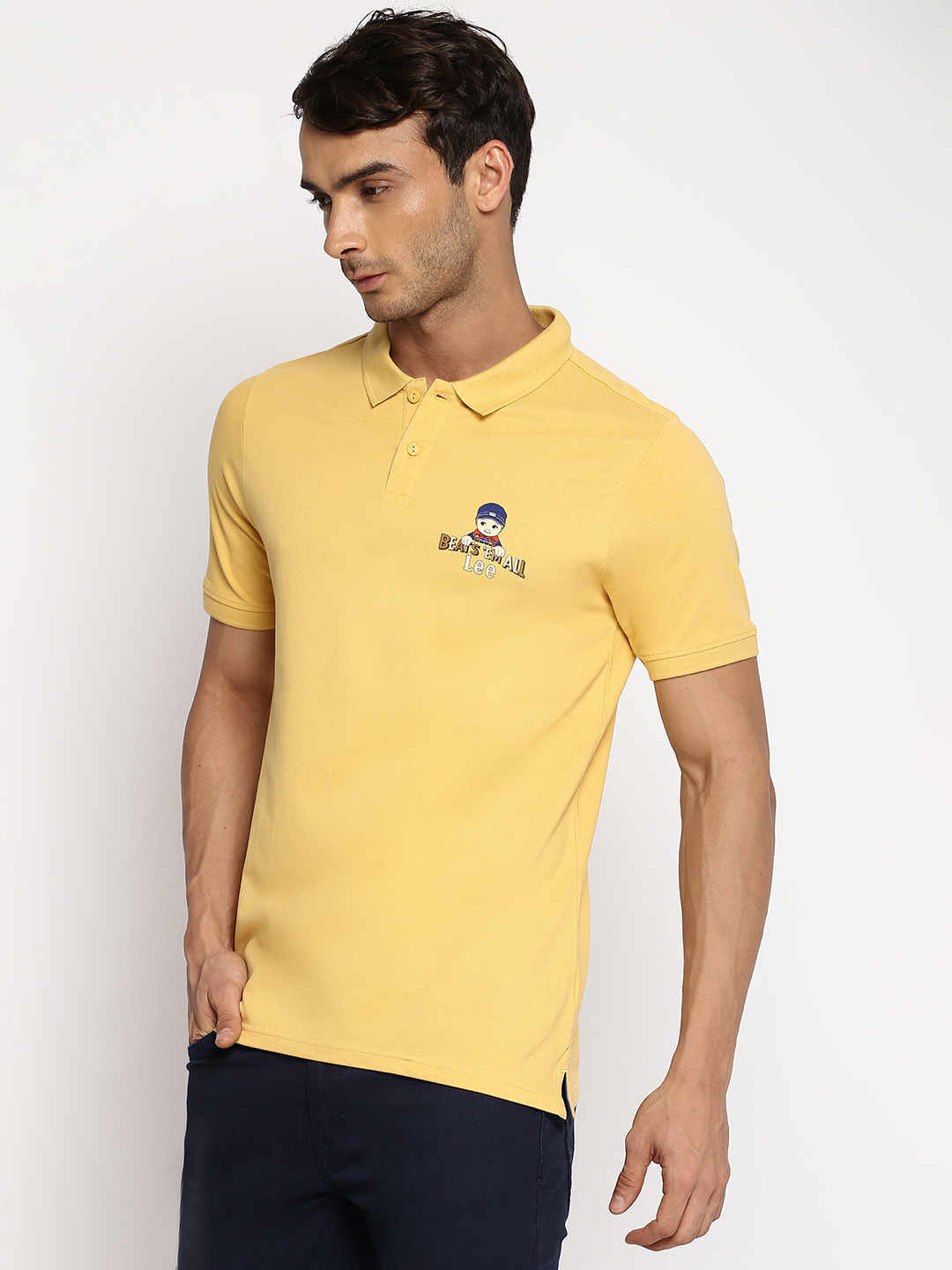 Buy Lee Men Solid Yellow Polo Neck Slim Fit Tshirts Lee® India