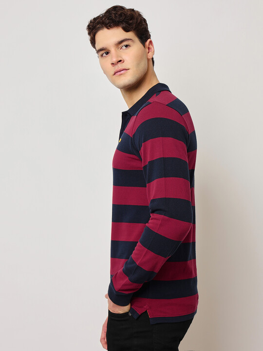 Buy Lee Men Striped Red Polo Neck Slim Fit Tshirt Lee® India