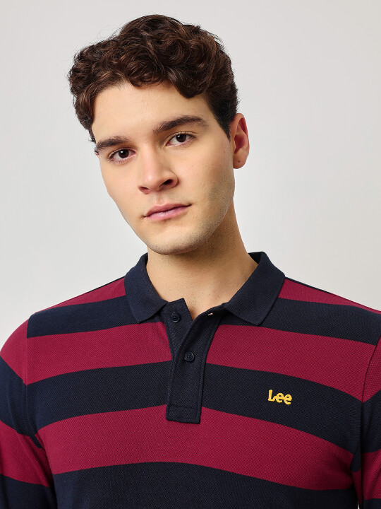 Buy Lee Men Striped Red Polo Neck Slim Fit Tshirt Lee® India