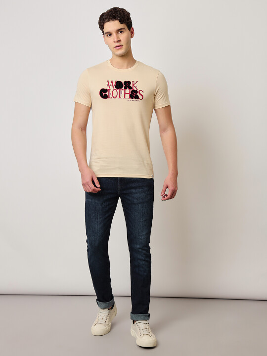 Buy Lee Men Graphic Beige Crew Neck Slim Fit Tshirt | Lee