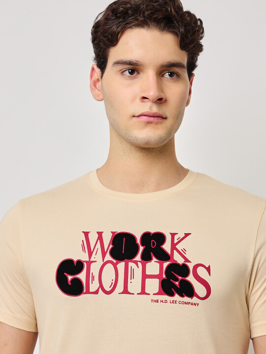 Buy Lee Men Graphic Beige Crew Neck Slim Fit Tshirt | Lee