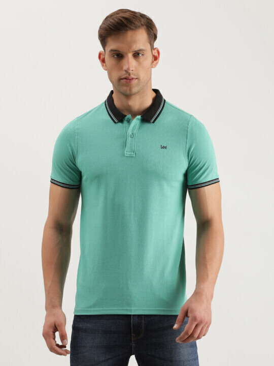 Buy Lee Men Solid Green Polo Neck Slim Fit Tshirt Lee® India