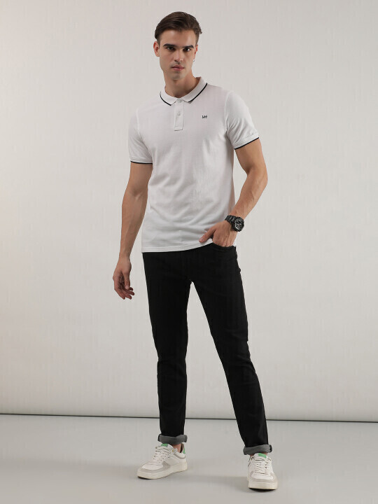 Lee Men's Solid White Polo T- Shirt (Slim)