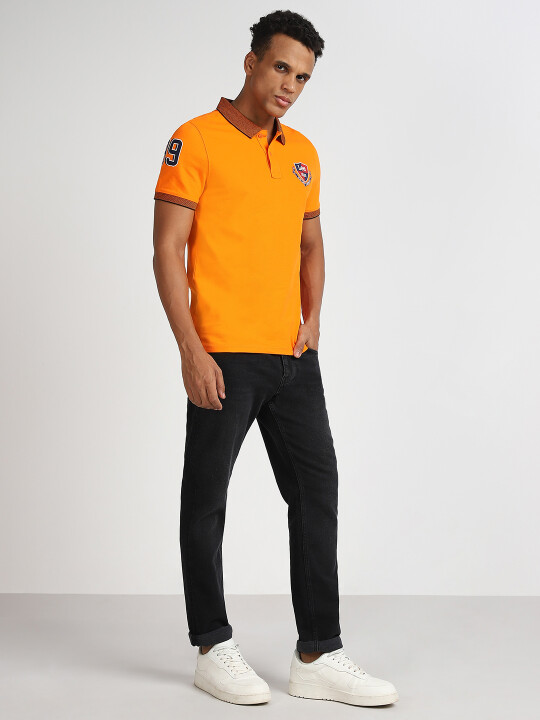 Buy Lee Men Solid Orange Polo Neck Slim Fit Tshirt Lee® India