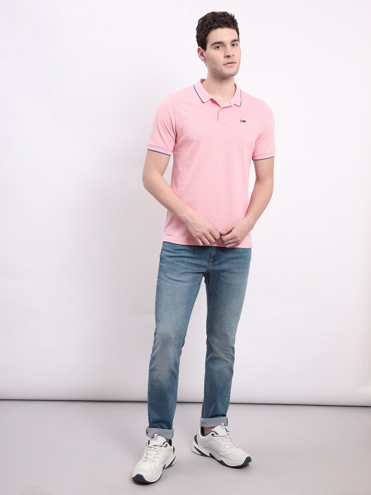 Buy Lee Men Logo Pink Polo Neck Slim Fit Tshirt Lee® India
