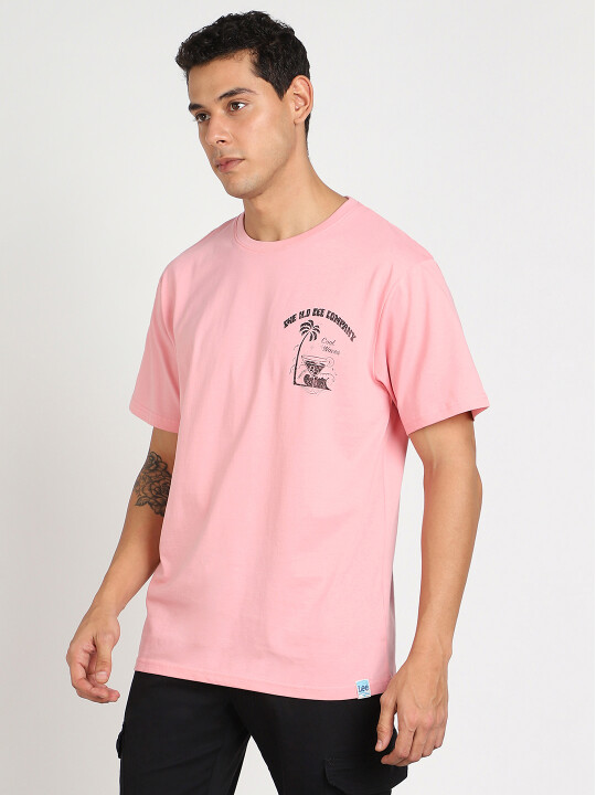 Buy Lee Men Back Print Pink Crew Neck Comfort Fit Tshirts | Lee