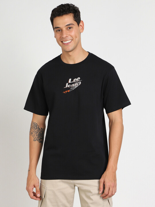 Buy Lee Men Back Print Black Crew Neck Comfort Fit Tshirts | Lee