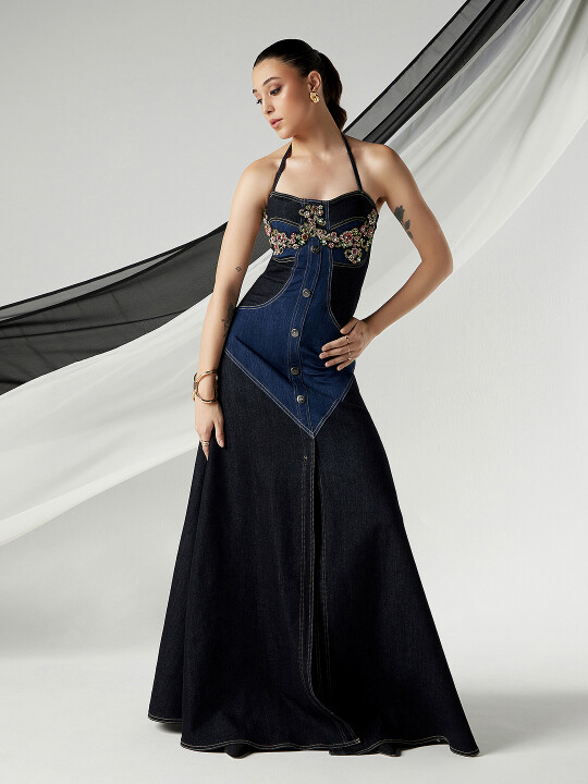 slim fit dress slacks Halter Draped Fringe Bandage Dress PZF021 main image 1