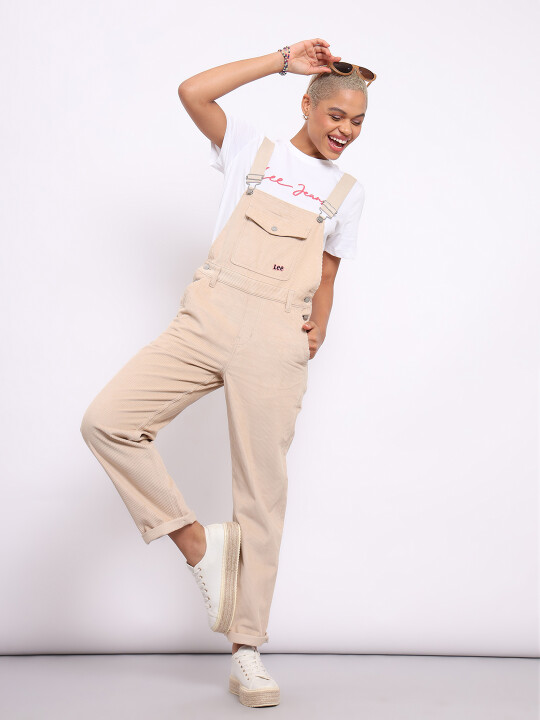 Buy Lee Women Solid Beige Comfort Fit Dungaree Lee India Official Online Store