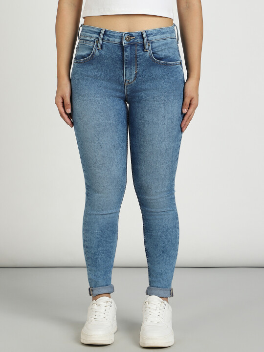 Womens Jeans High Waist Jeans Push Up New Fashion Brand MID Blue