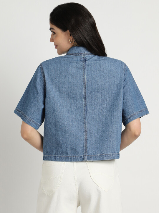 Buy Lee Women Solid Blue Boxy Fit Shirt | Lee® India Official