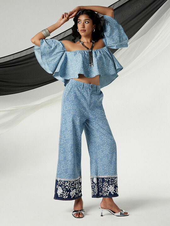 Buy Women Metal Embellishment Blue Off Shoulder Top | Lee® India