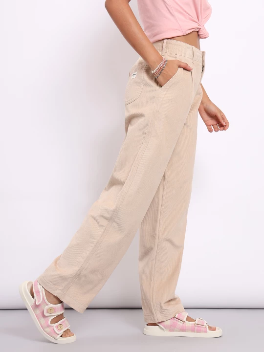 Buy Lee Women Beige Cotton High Rise Comfort Fit Trousers Lee