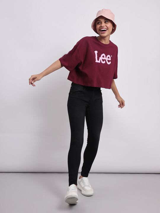 Buy Lee Women Logo Red Crew Neck Boxy Fit Tshirt | Lee