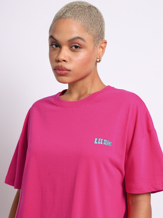 Buy Lee Women Back Print Pink Crew Neck Oversize Fit Tshirt
