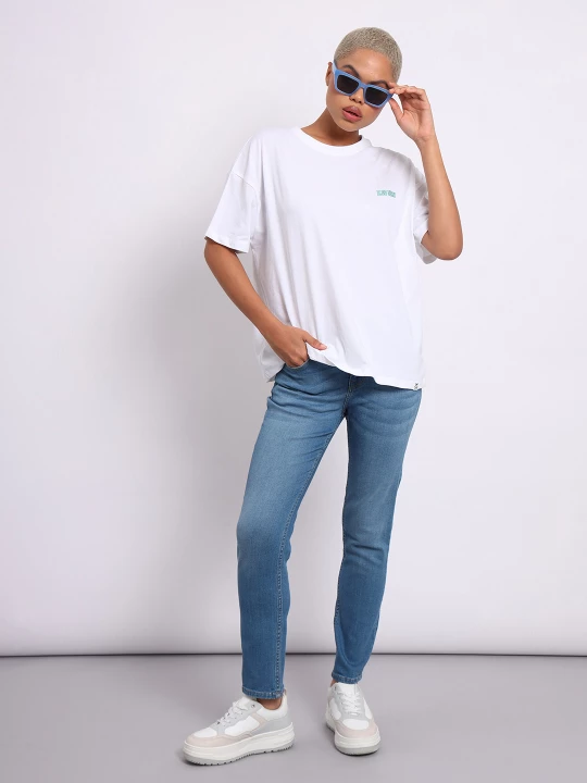 Buy Lee Women Back Print White Crew Neck Tshirt | Lee® India