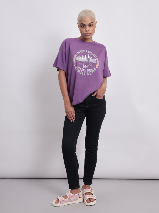 Buy Lee Women Graphic Print Purple Crew Neck Tshirt | Lee