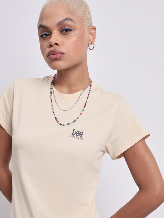 ◆LEE◆ Dice Logo T-Shirt Beige Buy Lee Women Solid Beige Crew Neck Slim Fit Tshirt | Lee