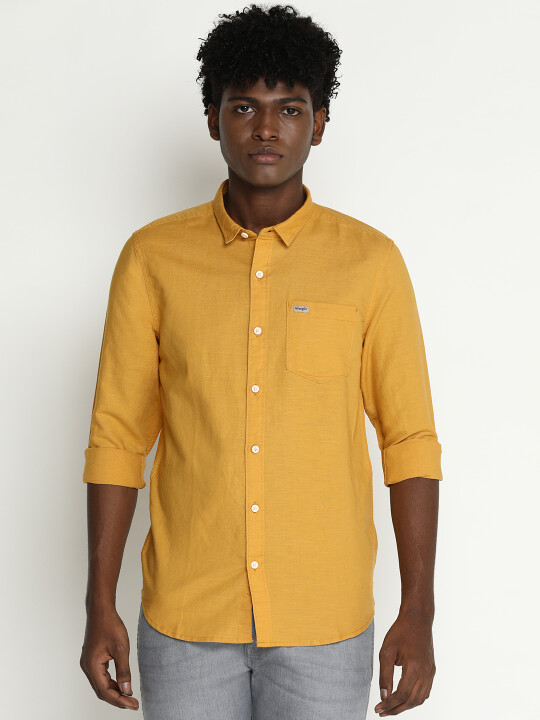 Buy Men Solid Yellow Slim Fit Shirt Wrangler India Official Online Store