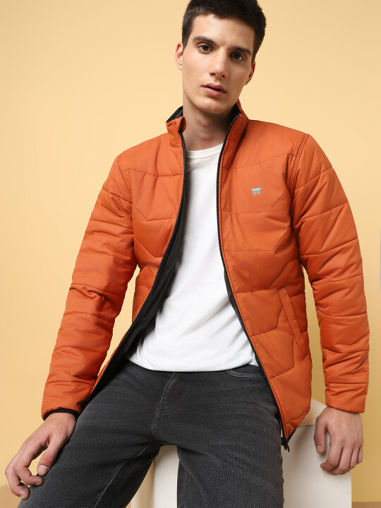 Buy Wrangler Men s Solid Orange Puffer Jacket Regular Wrangler India Official Online Store