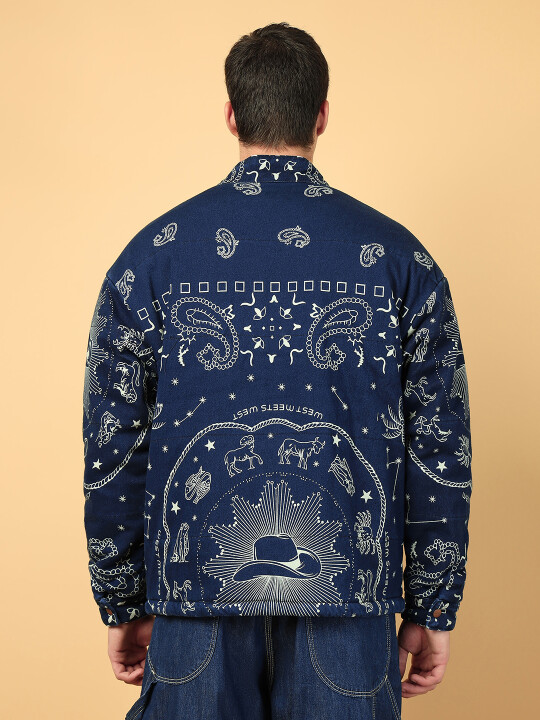 Buy Men Printed Blue Bandana Oversize Fit Jacket Wrangler® India
