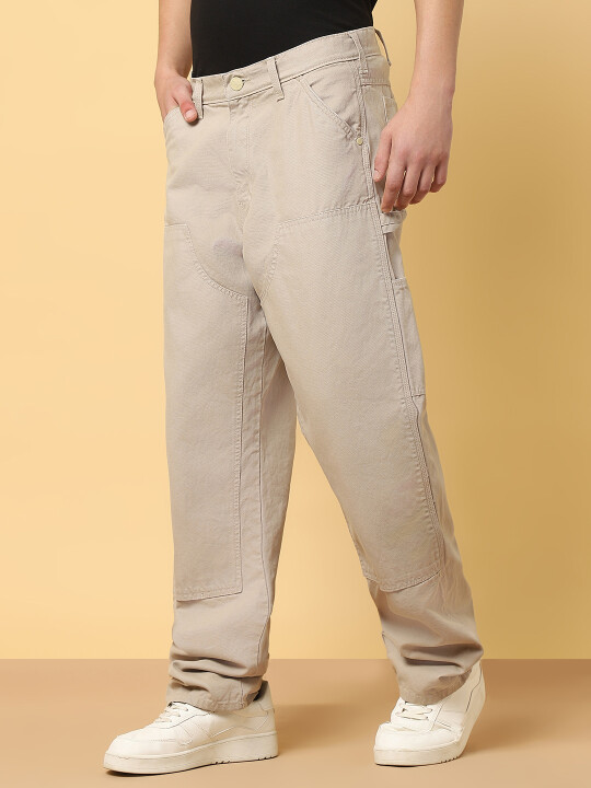 Wrangler Men's Carpenter Straight Beige Workwear Jeans (Relaxed)