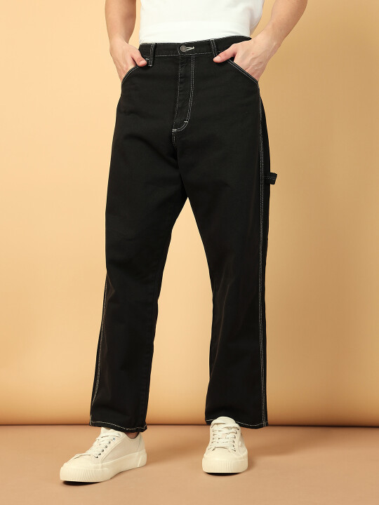Buy Men Black Carpenter Pant Loose Fit Mid Rise Jeans Wrangler