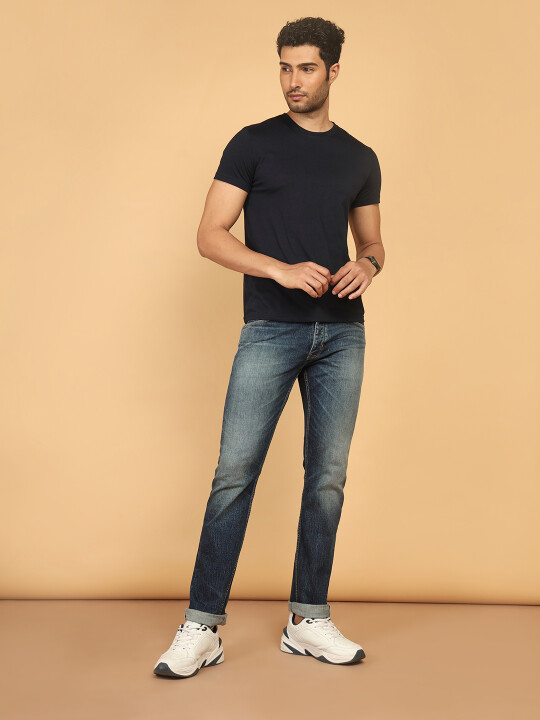 Buy Men Blue Millard Straight Fit Mid Rise Heavy Fade Jeans