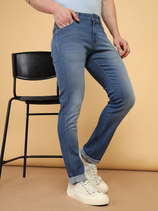 Buy Men Blue Skanders Slim Fit Low Rise Light Fade Jeans