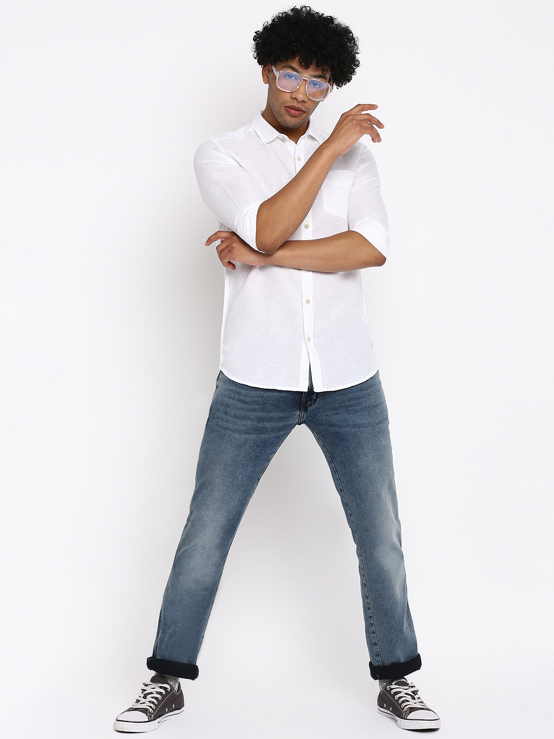 Formal White Shirt Blue Jeans Male White Jeans Combination Men