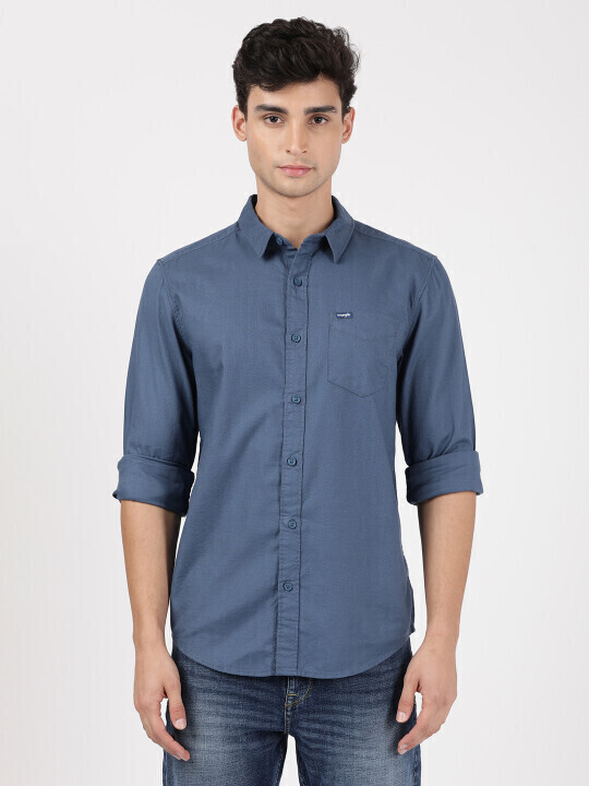 Buy Men Solid Blue Slim Fit Shirt | Wrangler® India Official