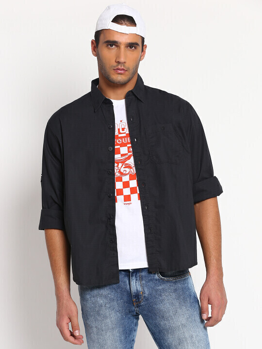 もちゃん Buy Men Solid Grey Regular Fit Shirt | Wrangler® India Official