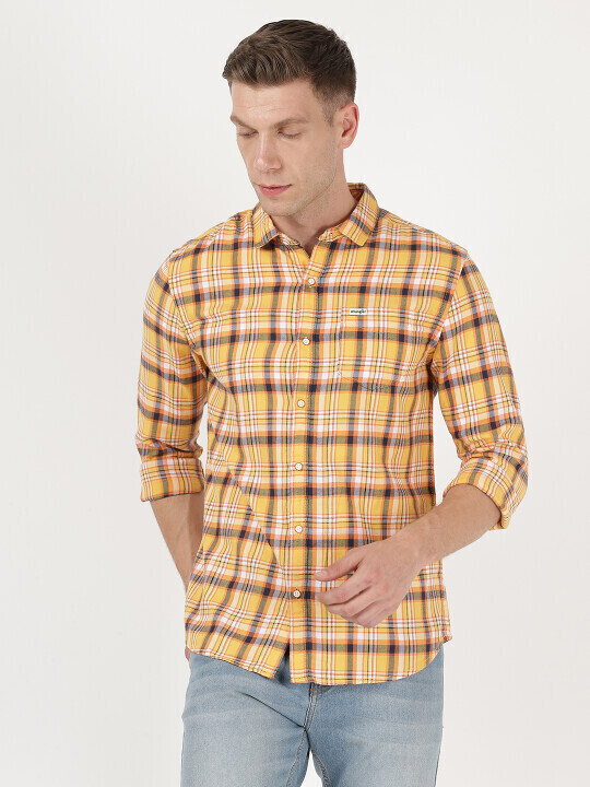 Buy Wrangler Men's Checked Yellow Shirt (Regular) | Wrangler