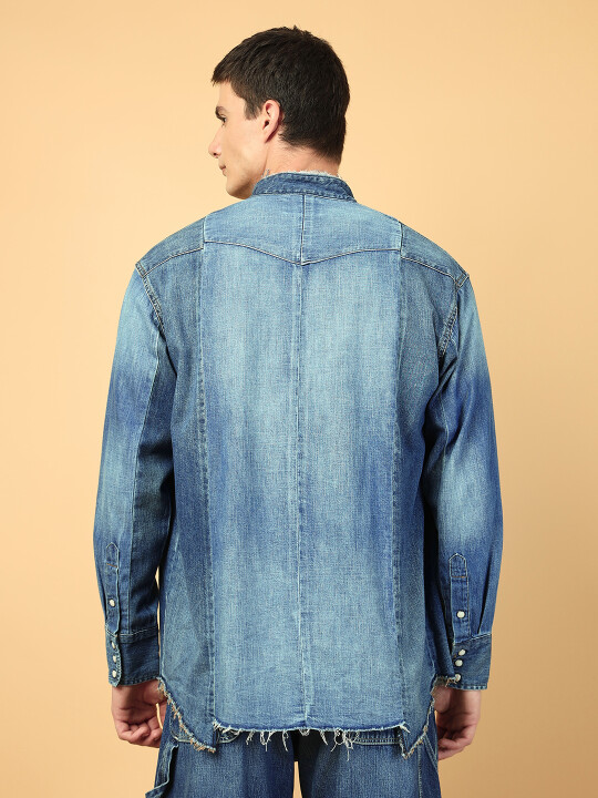 Buy Men Solid Blue Western Oversize Fit Shirt Wrangler® India