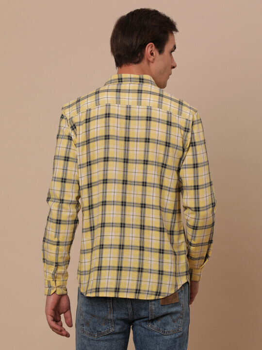 Buy Men Checked Yellow Regular Fit Shirt | Wrangler® India